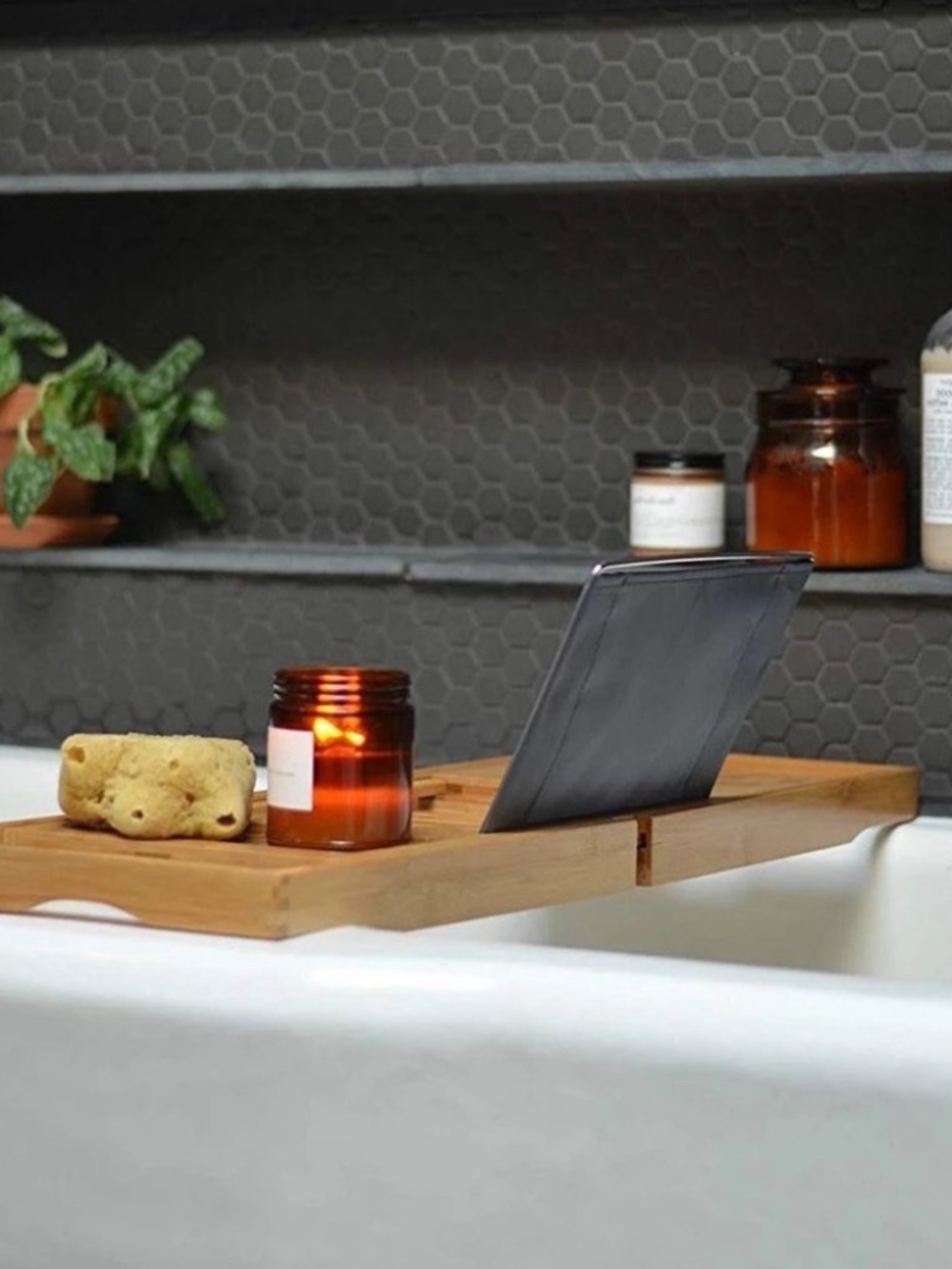 Bambusi Expandable Bamboo Spa Bathtub Caddy/ Tray - Picture 3 of 9